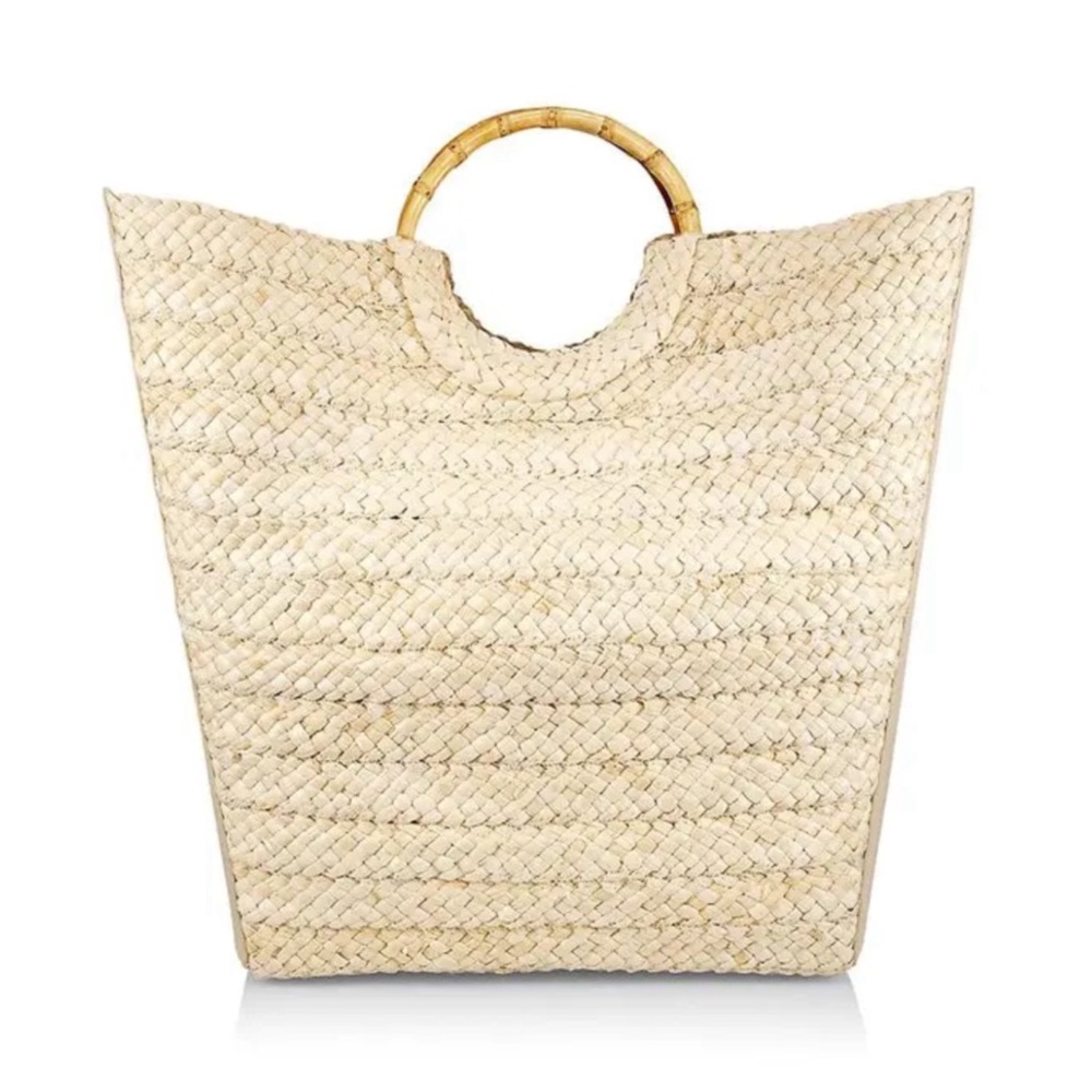 Cult Gaia Beige Woven Tote with Bamboo Handles